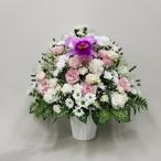 お供え お悔やみ お盆 法要 一周忌 四十九日 供花 即日 送料無料 アレンジメント 白 ピンク 東京発 日本橋 デザイン カトレア カーネーション アレンジ(H60)