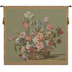 Flower basket green small european tapestry - 26 in. x 23 in. cotton/viscos