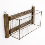 ワイヤーバスケットラック 壁掛け 収納 壁面収納 ウォールポケット ウォールラック カゴ 木製 ウッド カントリー アンティーク 北欧 レトロ 完成品