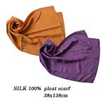 シルク100% 綾織 ツイル 厚手 無地染め プリーツ―しわ加工 ロング スカーフ レディース 1144