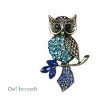 ブローチ/キラキラふくろうブローチ フクロウ owl ストーン キラキラ ゴールド ストールピン クリップ 母の日 敬老の日 プレゼント 卒業式 送料無料