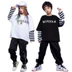 キッズ ダンス衣装 ヒップホップ キッズダンス セットアップ パンツ 長袖tシャツ 切替 キッズ ダンスパンツ 女の子 男の子 トップス 男女兼用 ダンスウェア 子