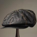 OLD CROW (オールドクロウ) 101 - MOTORCYCLE CASQUETTE BLACK レザー キャスケット ブラック