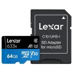 マイクロSDカード 64GB microSDXC Lexar レキサー Class10 UHS-1 U3 V30 A1 R:95MB/s W:45MB/s SDアダプタ付 海外リテール LSDMI64GBB633A ◆メ