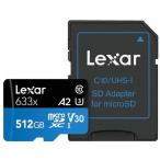 マイクロSDカード 512GB microSDXC Lexar レキサー 633x Class10 UHS-1 U3 V30 A1 R_100MB/s W_70MB/s SDアダプタ付 海外リテール LSDMI512BB633A ◆メ