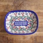 ポーランド食器 ポーリッシュポタリー 角皿 深皿 16cm いちご畑 ストロベリー フルーツ柄 v172-u253 ボレスワヴィエツ陶器 Boleslawiec