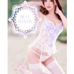 ガーターランジェリー ビスチェ レース セクシーランジェリー 紫サテン シースルー ショーツ付き