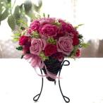 ショッピングプリザーブドフラワー 【ストロベリーピンクのアイアンスタンド付きバスケット】プリザーブドフラワー 花 ギフト 誕生日 結婚祝い 新築祝い 退職祝い 長寿祝い プレゼント お祝い