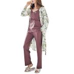 FLASKY FLASKY バスローブ マタニティパジャマ ネグリジェ 授乳服 マタニティ服 パジャマ 3点セット (グリーンリーフパープル