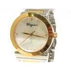 かなり美品 Salvatore Ferragamo フェラガモ レディース クォーツ 時計 ☆ コンビ シェル文字盤 4Pダイヤ ▼8Ｄ