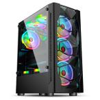 PCケース ミドルタワー型 ゲーミングケース 高品質 SPCC/ABS製 強化ガラスサイドパネル 120mm LED RGBファン 6基 搭載可能 高冷却性能 ATX/M-ATX/ITX対応