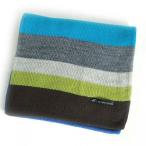 マフラー 男女兼用 ストライプ グリーン×ターコイズ 横編み ウール混マルチボーダーマフラー 袋縫い仕上げ （日本製 巻物）