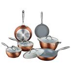 ＣＯＯＫＳＭＡＲＫ 鍋・フライパンミックスセット IH対応オール熱源対応 ガラス鍋蓋付 キラキラな光沢感 セラミックコーティング 10点セット ブラウ
