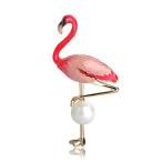 フラミンゴ 鳥のパール ブローチ ピン 18K ゴールドメッキ ピンバッジ レデイース メンズ 子供用 おしゃれ バレンタ