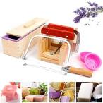 手作り石けんツール 9点セット ワイヤーソープカッター 木製 ソープカッター台 ソープ包丁 ソープモールド シリコン金型 シリコンモールド2個付き D