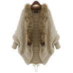 [セカンドルーツ] ファー付き ニット カーディガン コート ドルマンスリーブ ストリート ストリート系 ガールズ ソフトタッチ オシャレ 大きい お