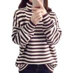 [セカンドルーツ] タートルネック セーター ボーダー ニット 総ボーダー 女性用 ゆったり 大きめ ハイネック タートルネック トップス ルエット