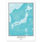 ミニマルマップ 日本地図 シンプル で おしゃれ な インテリア 学習 マップ　(A3 フレームなし, 水彩グリーン)