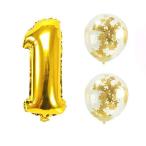 1歳 お誕生日パーティー 風船 飾り付け バルーンｘ2個 ゴールド 数字1バルーン ｘ1個 風船セット（sz-01)