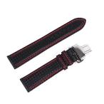 Best Master 腕 時計 ベルト レザー カーボン 型押し Dバックル ラバーコーティング バネ棒 バネ棒外し クロス付属 黒地+赤ステッチ