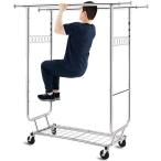 HOKEEPER パイプハンガーラック 耐荷重275KG 業務用 3ウェイ ダブル 大容量 物干し スタンド 洋服ハンガー 衣類収納 ロール付き 高さ