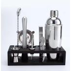 バーテンダーキット 素朴な木製スタンド付き 初心者 ステンレス鋼ツール カクテルシェーカーバーセット