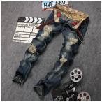 ジーンズ メンズ スキニーパンツ デニムパンツ メンズ ジーパン ロング カジュアル JEANS ウォッシュ ダメージ 加工　大きいサイズ