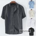 麻リネンシャツ半袖メンズTシャツメンズトップス夏物tシャツTシャツ薄手カジ...
