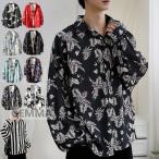 シャツメンズ長袖ストライプ柄和柄鶴ボタニカル和風アフリカン民族ユニセックス...