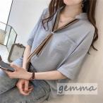 シフォンシャツブラウスレディースおしゃれ春夏シフォンシャツブラウス五分袖ト...