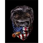 [ Gorilla * бандана * America * звезда статья флаг * сигареты ] открытка чёрный фон 