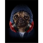 [ Pug * hip-hop * труба -] открытка чёрный фон 