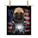 【かわいいパグ ドッグ 犬 いぬ バイク 星条旗 アメリカ】ポスター　A3サイズ by Fox Republic