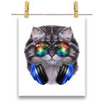 【グレー 猫 ねこ サングラス ヘッドフォン】ポスター　A4サイズ by Fox Republic