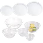 iwaki 耐熱ガラス ボウル 丸型 5点セット + レンジカバー (900ml用・1.5L用・2.5L用)