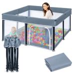 BQKOZFIN ベビーサークル 127x127x65cm 正方形 コンパクト 折りたたみ可能 扉付き 大型 baby playpen プレイヤ