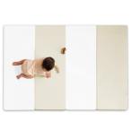 (ケラッタ) プレイマット 折りたたみ 赤ちゃん 1級防音 防水 厚手 (160×120cm ベージュ×ホワイト)