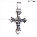 ステンレス ネックレス ペンダント トップ スカル クロス(十字架) ST-00004 スチール アクセサリー チャーム オリジナル ハンドメイド 【メール便対応】┃