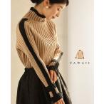 ショッピング細身 Sから3L対応 ラインスリーブのもっちりリブニットプルオーバートップス