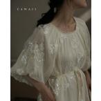 ショッピングスパンコール Sから3L対応 スパンコール煌めく花刺繍のパールネックミディアムワンピース 紐ベルト付き