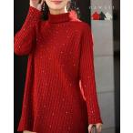 ショッピング雪 Sから3L対応 雪降るようなスノービジューリブニットプルオーバートップス