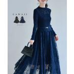 SからL対応 デコルテに広がる花のたっぷりレースロングワンピース