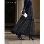 ショッピング水玉 SからL対応  黒 たっぷりふわふわドットチュールロングスカート