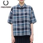 ショッピングフレッドペリー フレッドペリー シアサッカー 半袖 タータンチェックシャツ FRED PERRY G7158 ネイビー608 レディース Sheer Tartan Shirt