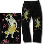 在庫処分セール 和柄 メンズ ジーンズ 桜舞う 金剛力士 柄 刺繍 デニム パンツ /bib024