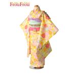  "Семь, пять, три" девочка кимоно в аренду 7 лет желтый цвет . рисовое поле Sakura .. лекарство рост 120cm передний и задний (до и после) * простой одевание manual имеется! ребенок кимоно с поясом оби 7 лет женщина кимоно в аренду .. три .753