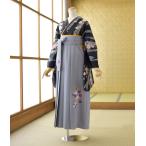 袴 レンタル 卒業式 レンタル 女子袴  着物 黒地矢羽根小花  袴 Kaグレイ桜 95cm 身長 157cm〜163cm 大学 短大 専門学校 袴レンタル 卒業着物セット