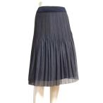 美品/23区 フレアスカート 表記 38号 9号 M 相当 古着 紺グレー系 レディース 春 夏 ボトムス 透け感 しわ感 薄手 綿混 コットン 膝丈