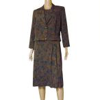 美品/ちぐさボーベル Bowbell ワンピーススーツ 大きいサイズ 表記 13号 LL 相当 古着 茶系 ブラウン レディース 春 秋 薄手 セットアップ