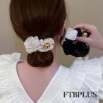 ヘアゴム シュシュ ヘアアクセサリー CZダイヤプレート ボリュームレース ふんわり 髪留め ブレスレット